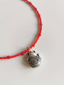Collier Lucky cat rouge Argent 925