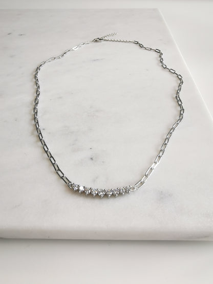 COLLIER CHAÎNE AVEC BARRE ZIRCONIUM BLANC