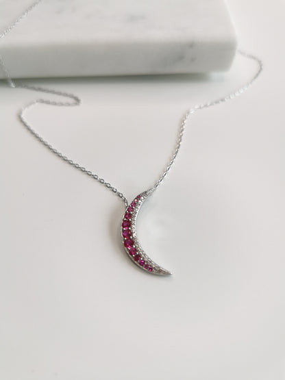 COLLIER LUNE ZIRCONIUM FUCHSIA