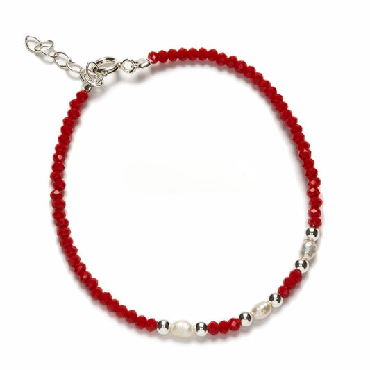 BRACELET CRISTAUX ROUGES ET PERLES DE CULTURE