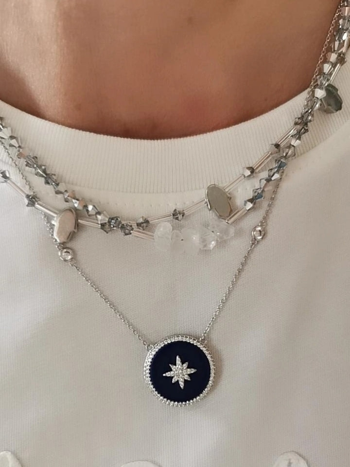 COLLIER MEDAILLE ETOILE BLEU ET ZIRCONIUM