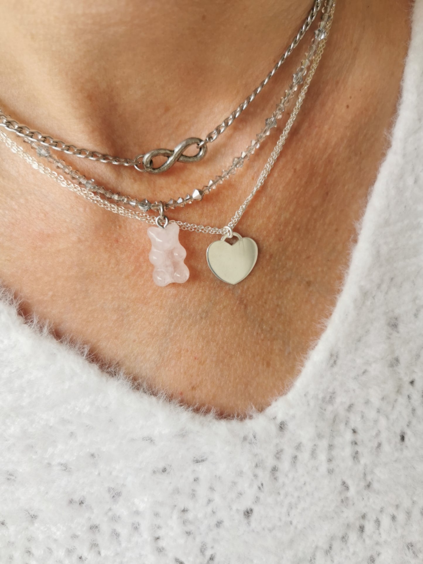 COLLIER OURS QUARTZ ROSE