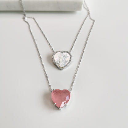 COLLIER CHAÎNE PIERRE TOURMALINE ROSE, NACRE ET ZIRCONIUM