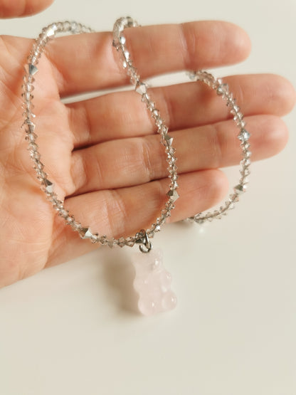 COLLIER OURS QUARTZ ROSE