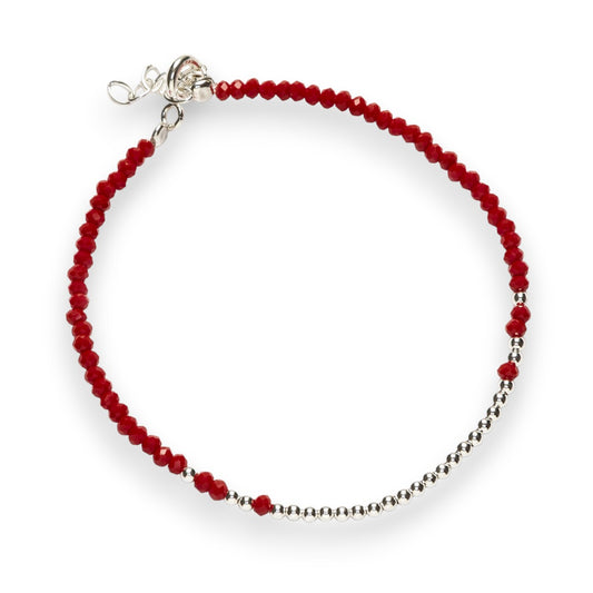 BRACELET CRISTAUX ROUGES ET MINI PERLES